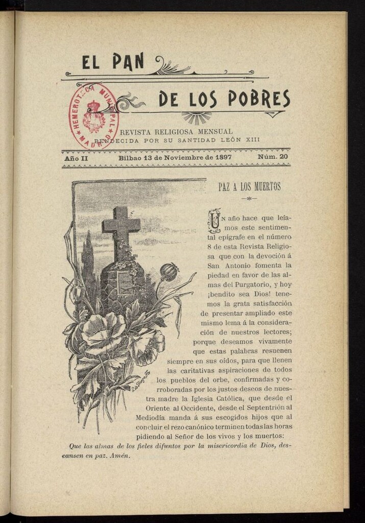Miniatura de El Pan de los Pobres: revista religiosa mensual del 13 de noviembre de 1897