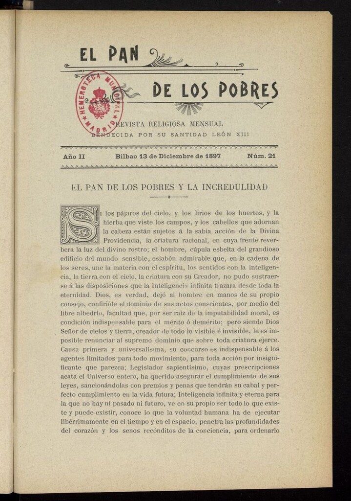 Miniatura de El Pan de los Pobres: revista religiosa mensual del 13 de diciembre de 1897