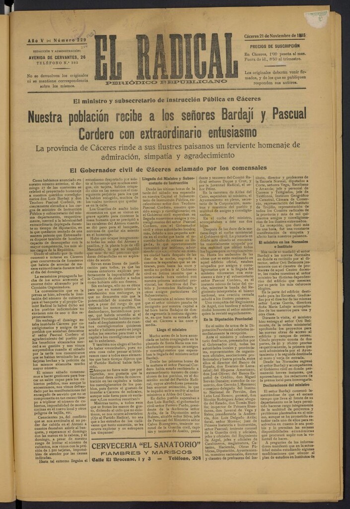 Miniatura de El radical: periódico republicano del 21 de noviembre de 1935