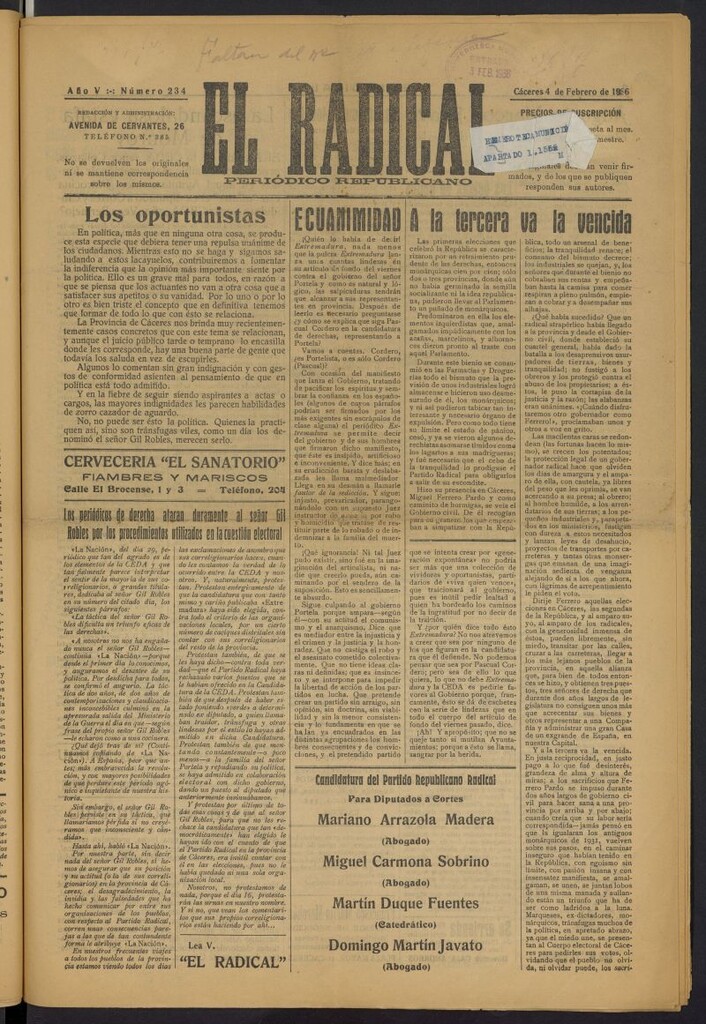 Miniatura de El radical: periódico republicano del 4 de febrero de 1936