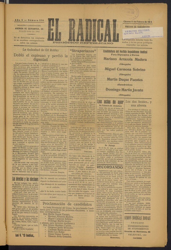 Miniatura de El radical: periódico republicano del 11 de febrero de 1936