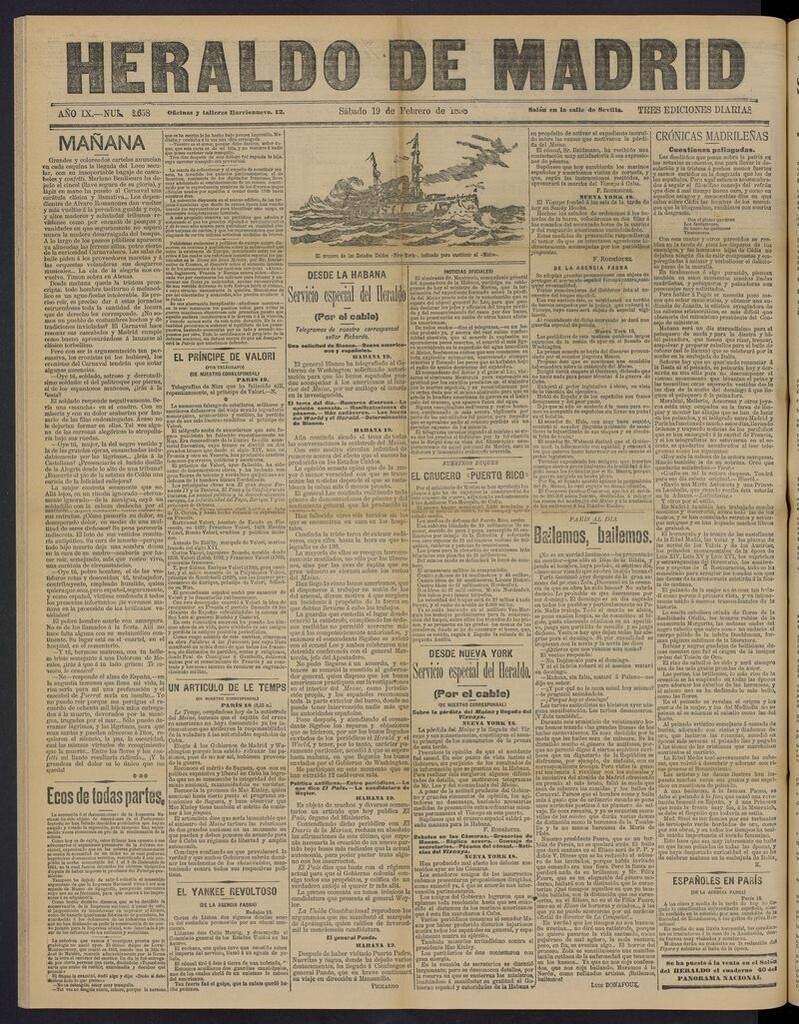 Miniatura de El Heraldo de Madrid: diario independiente del 19 de febrero de 1898