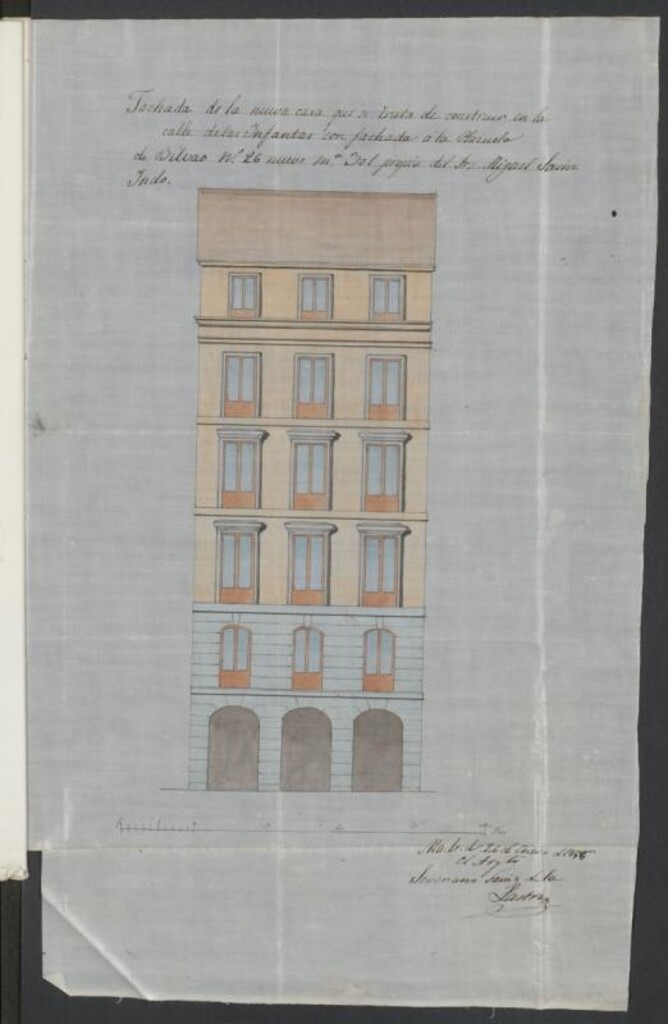 Miniatura de D. Miguel Sainz Indo, licencia para construir de nueva planta la casa de la calle de las Infantas, con fachada a la Plazuela de Bilbao, nº 26, manzana 301.