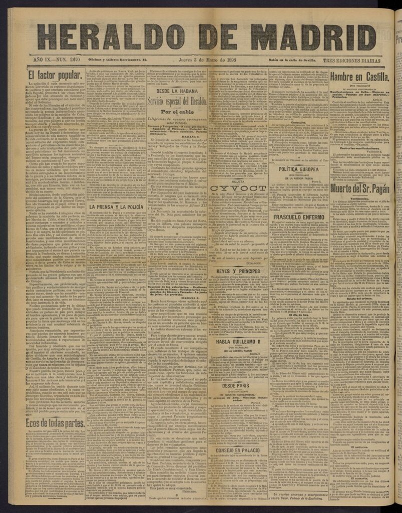 Miniatura de El Heraldo de Madrid: diario independiente del 3 de marzo de 1898