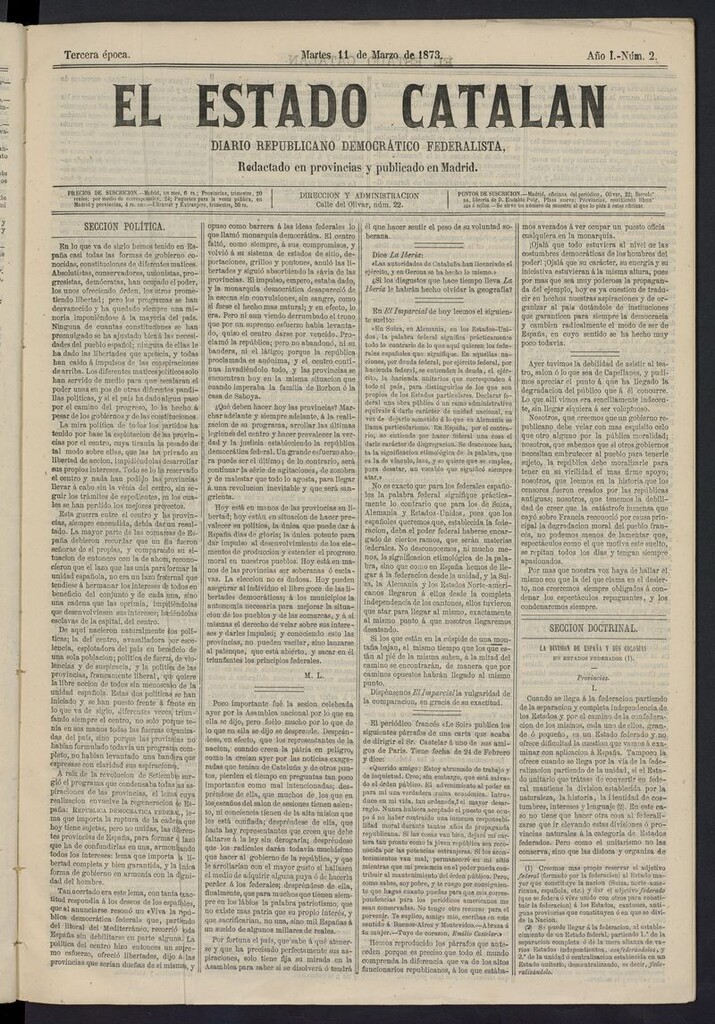 Miniatura de El Estado Catalán: diario republicano democrático federalista del 11 de marzo de 1873