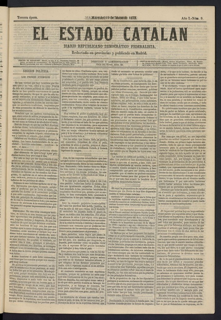 Miniatura de El Estado Catalán: diario republicano democrático federalista del 19 de marzo de 1873