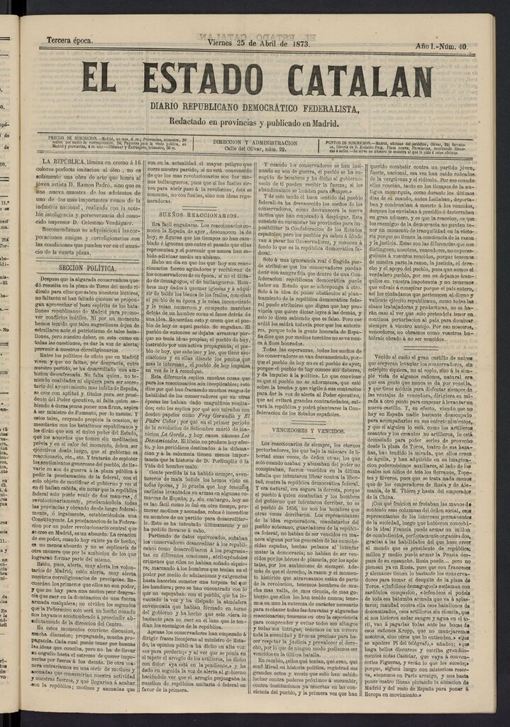 Miniatura de El Estado Catalán: diario republicano democrático federalista del 25 de abril de 1873
