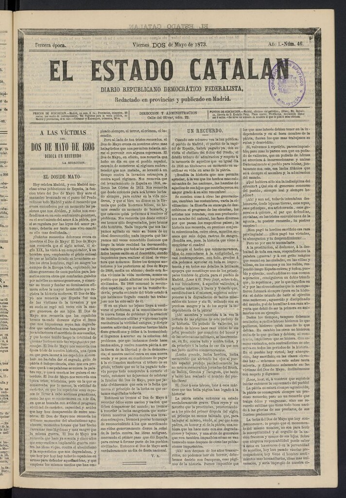 Miniatura de El Estado Catalán: diario republicano democrático federalista del 2 de mayo de 1873