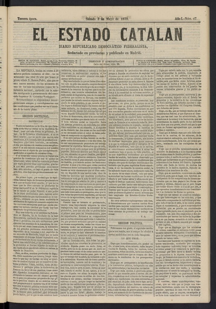 Miniatura de El Estado Catalán: diario republicano democrático federalista del 3 de mayo de 1873