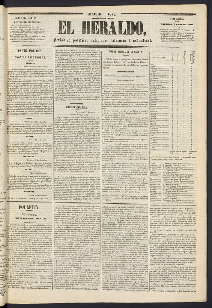 Miniatura de El heraldo, periódico de la tarde del 5 de enero de 1843