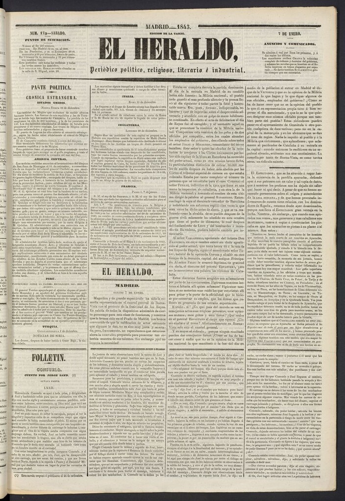 Miniatura de El heraldo, periódico de la tarde del 7 de enero de 1843