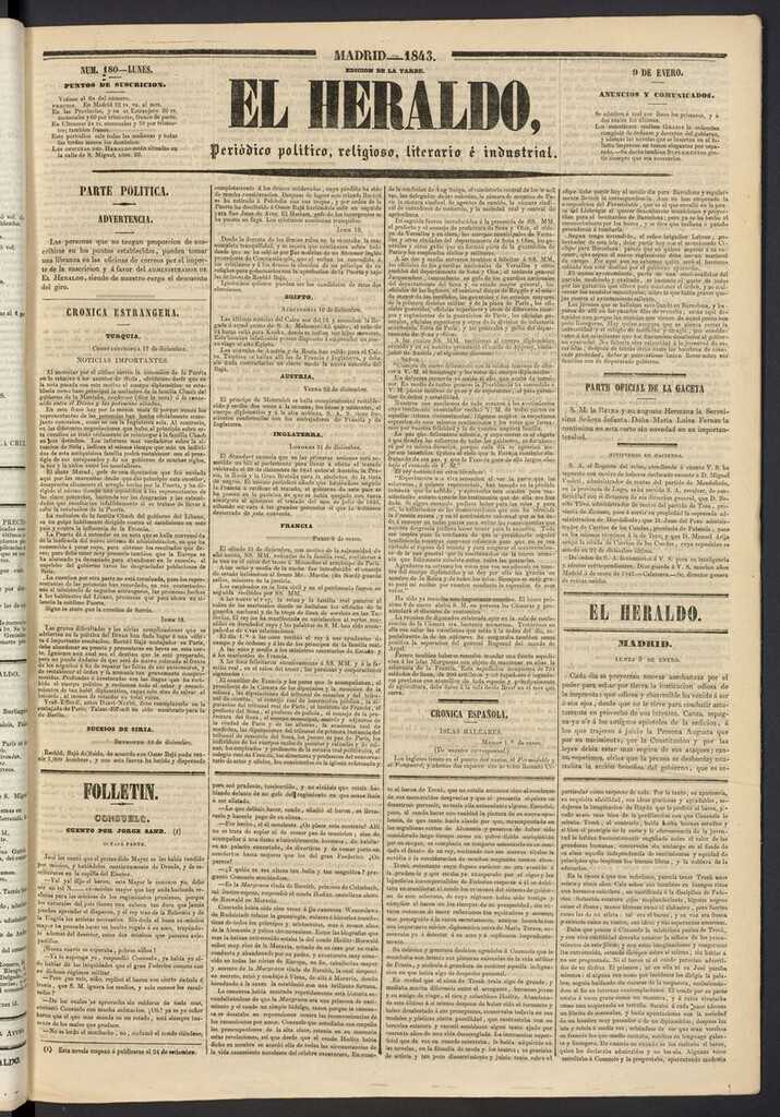 Miniatura de El heraldo, periódico de la tarde del 9 de enero de 1843