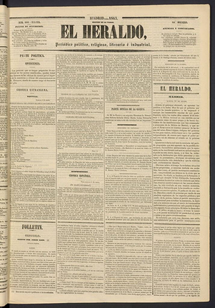 Miniatura de El heraldo, periódico de la tarde del 10 de enero de 1843