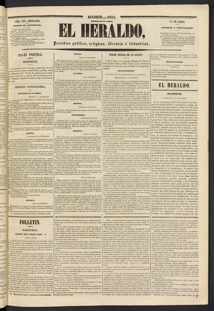 Miniatura de El heraldo, periódico de la tarde del 11 de enero de 1843
