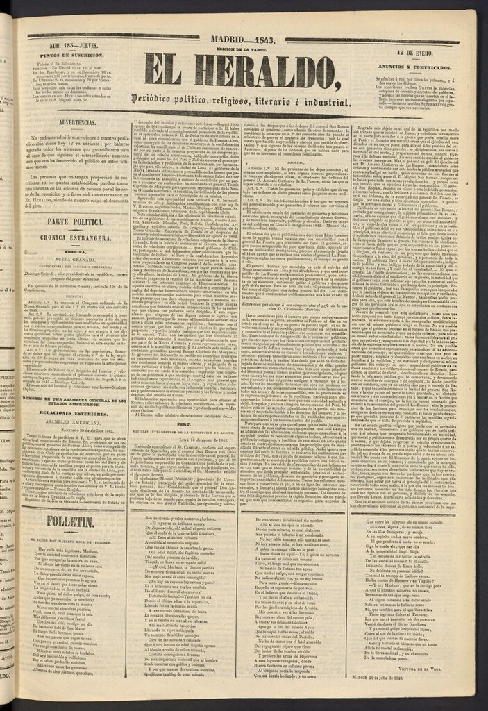 Miniatura de El heraldo, periódico de la tarde del 12 de enero de 1843