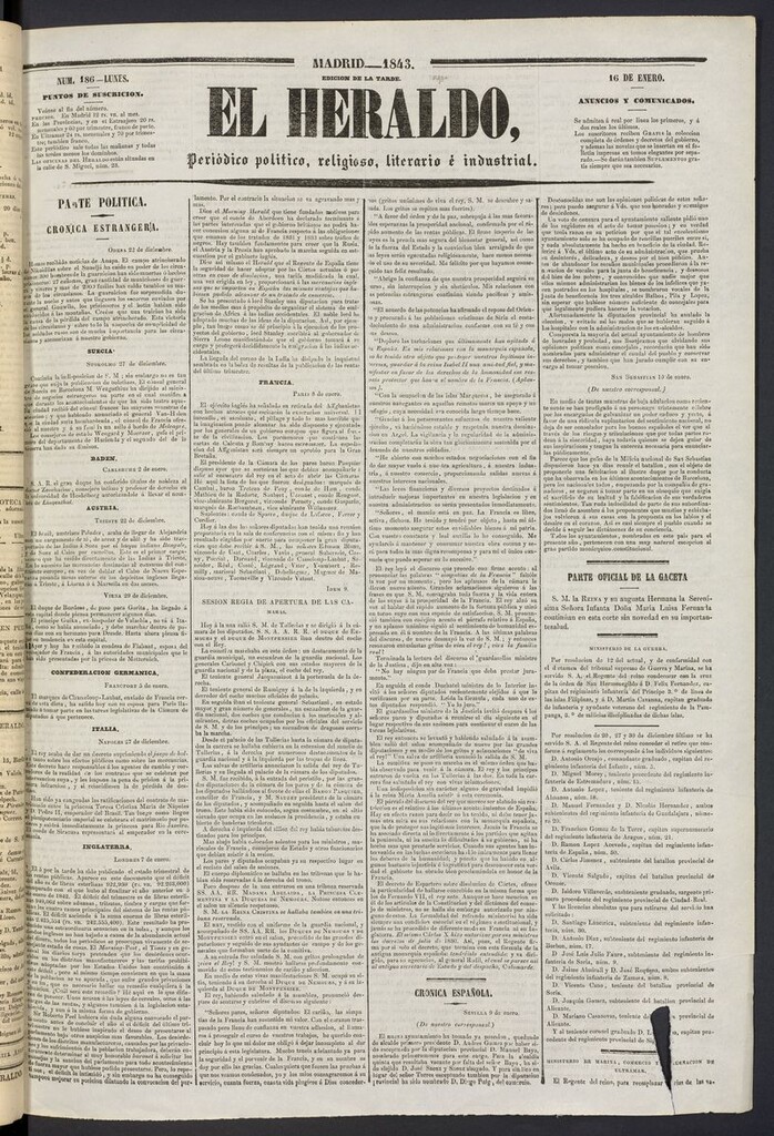 Miniatura de El heraldo, periódico de la tarde del 16 de enero de 1843