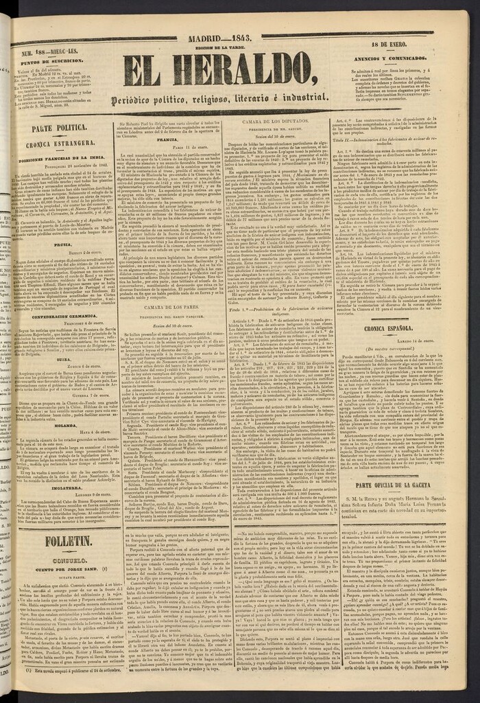 Miniatura de El heraldo, periódico de la tarde del 18 de enero de 1843
