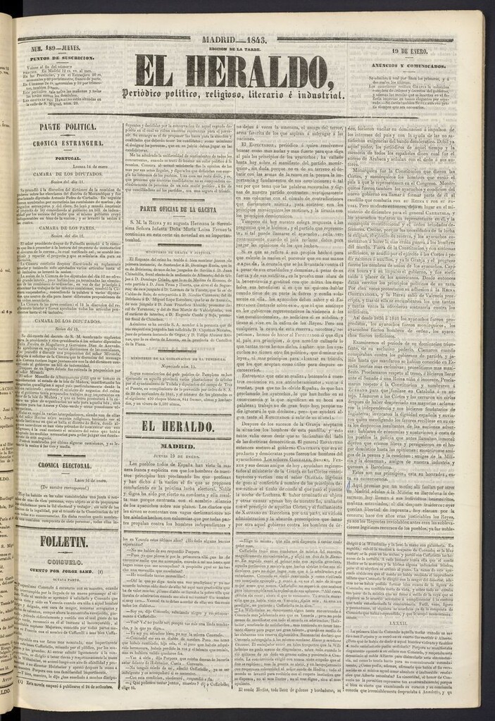 Miniatura de El heraldo, periódico de la tarde del 19 de enero de 1843