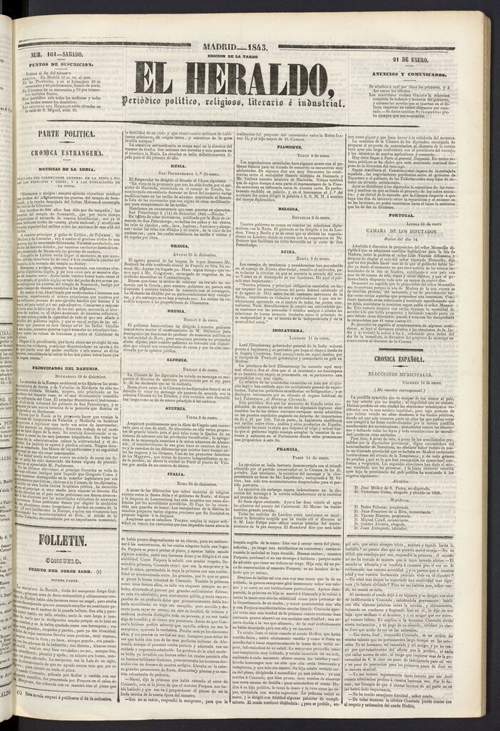 Miniatura de El heraldo, periódico de la tarde del 21 de enero de 1843