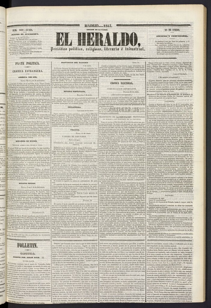 Miniatura de El heraldo, periódico de la tarde del 23 de enero de 1843