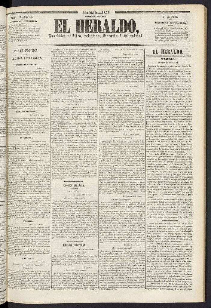 Miniatura de El heraldo, periódico de la tarde del 24 de enero de 1843