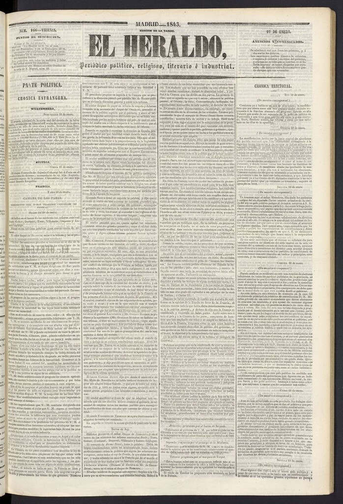 Miniatura de El heraldo, periódico de la tarde del 27 de enero de 1843