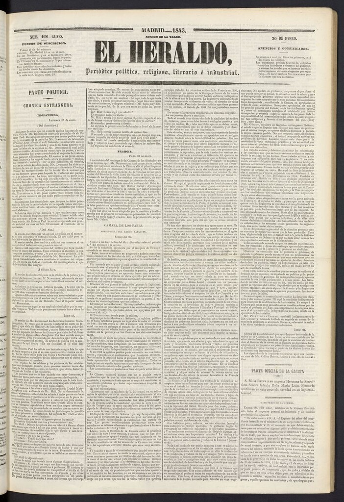Miniatura de El heraldo, periódico de la tarde del 30 de enero de 1843