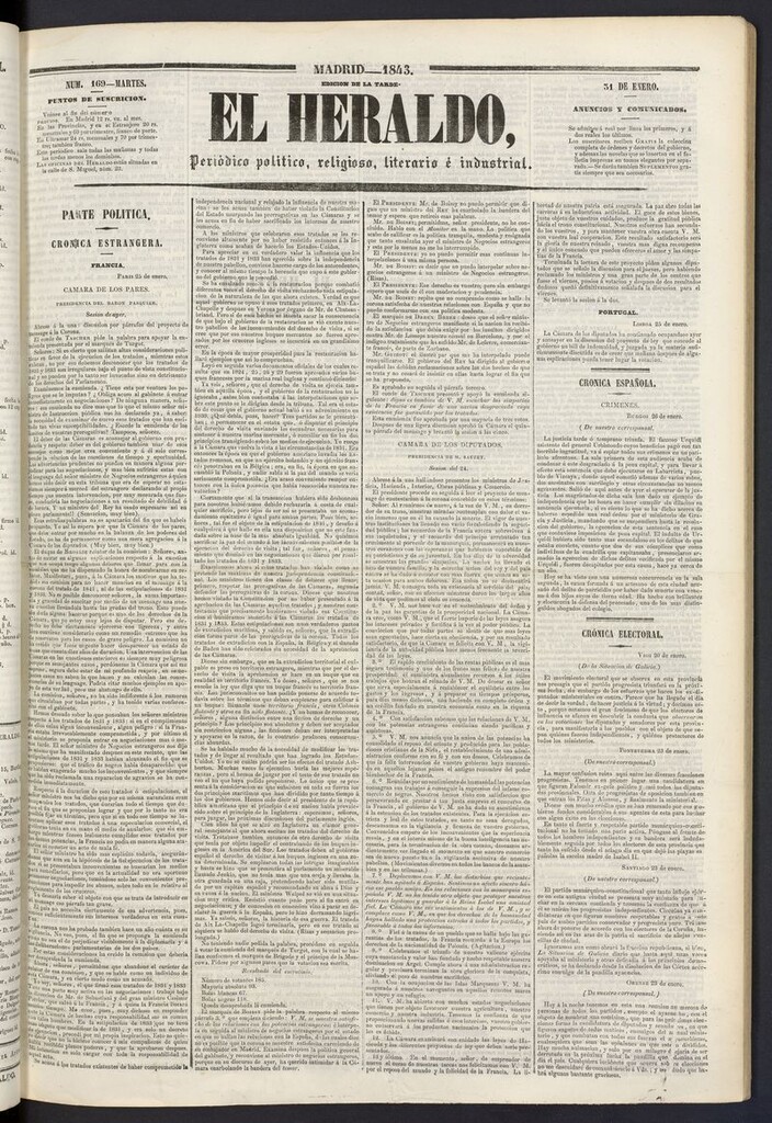 Miniatura de El heraldo, periódico de la tarde del 31 de enero de 1843