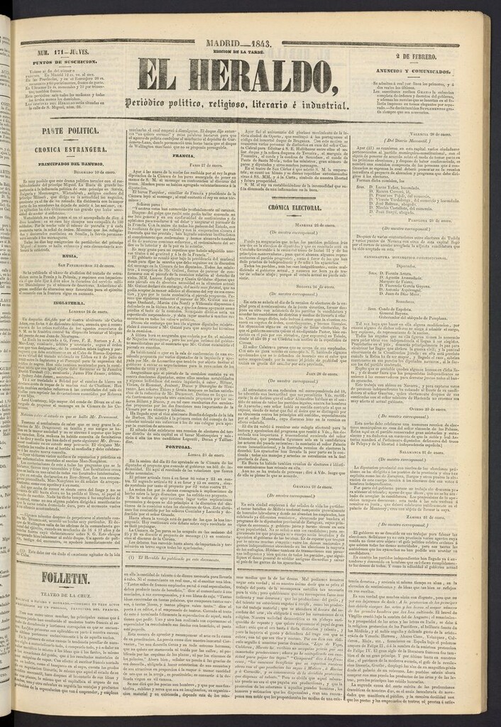 Miniatura de El heraldo, periódico de la tarde del 2 de febrero de 1843