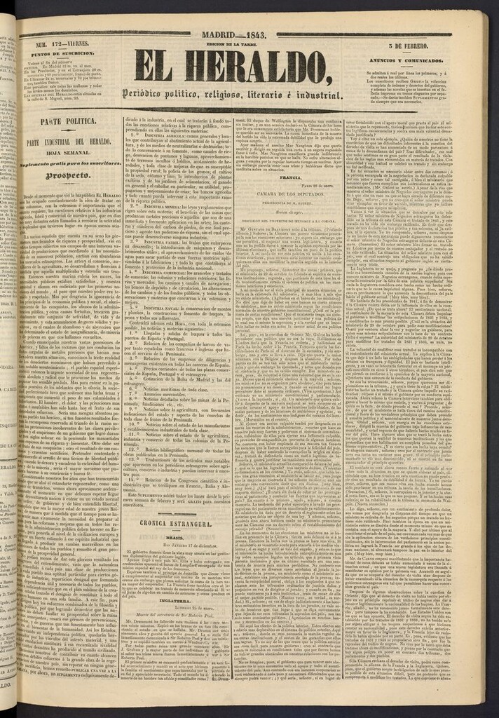 Miniatura de El heraldo, periódico de la tarde del 3 de febrero de 1843