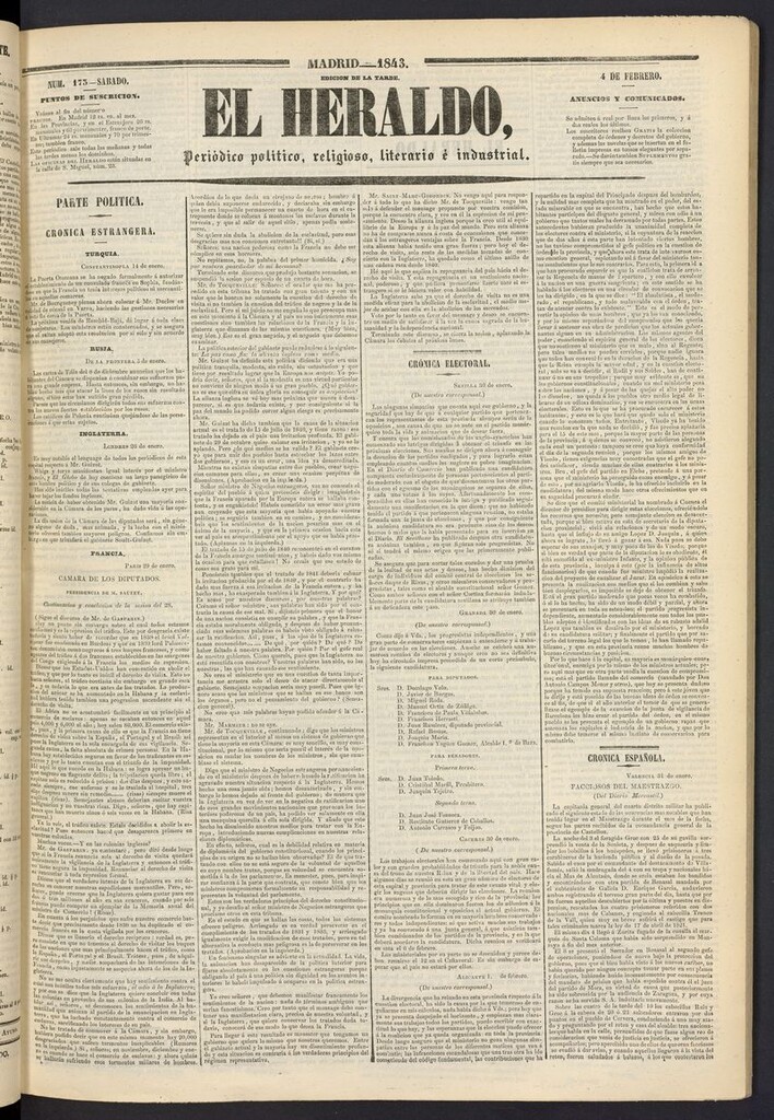 Miniatura de El heraldo, periódico de la tarde del 4 de febrero de 1843
