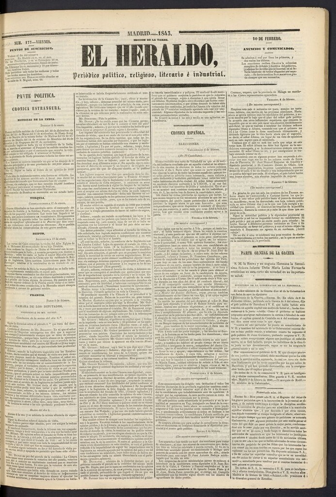 Miniatura de El heraldo, periódico de la tarde del 10 de febrero de 1843