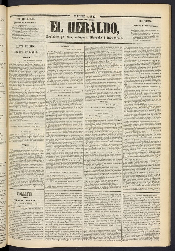 Miniatura de El heraldo, periódico de la tarde del 11 de febrero de 1843