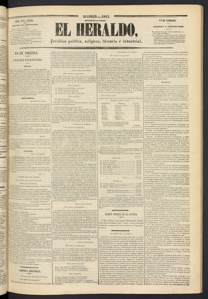 Miniatura de El heraldo, periódico de la tarde del 13 de febrero de 1843