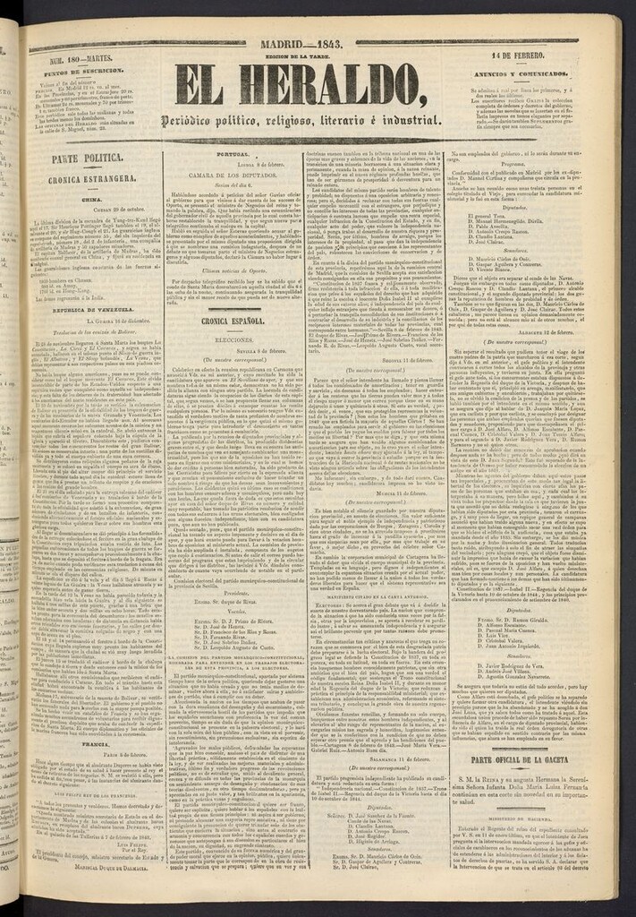 Miniatura de El heraldo, periódico de la tarde del 14 de febrero de 1843