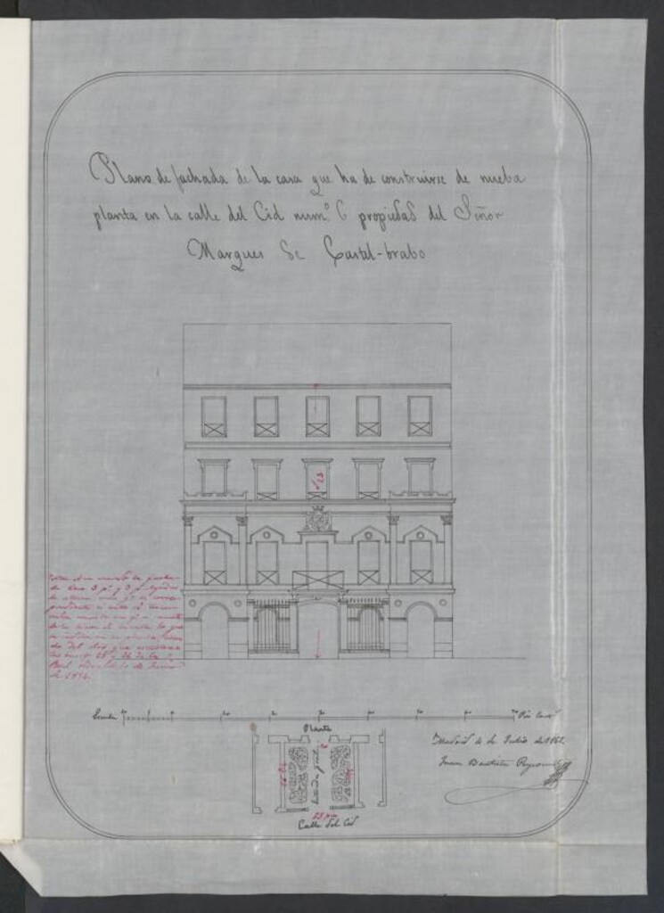 Miniatura de Sr. Marqués de Castel Bravo, para construir de nueva planta en un terreno de su propiedad, sito en la calle del Cid, nº 6, manzana 276.