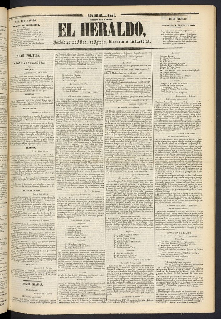 Miniatura de El heraldo, periódico de la tarde del 18 de febrero de 1843