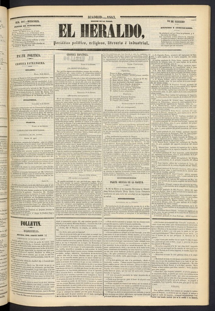 Miniatura de El heraldo, periódico de la tarde del 22 de febrero de 1843