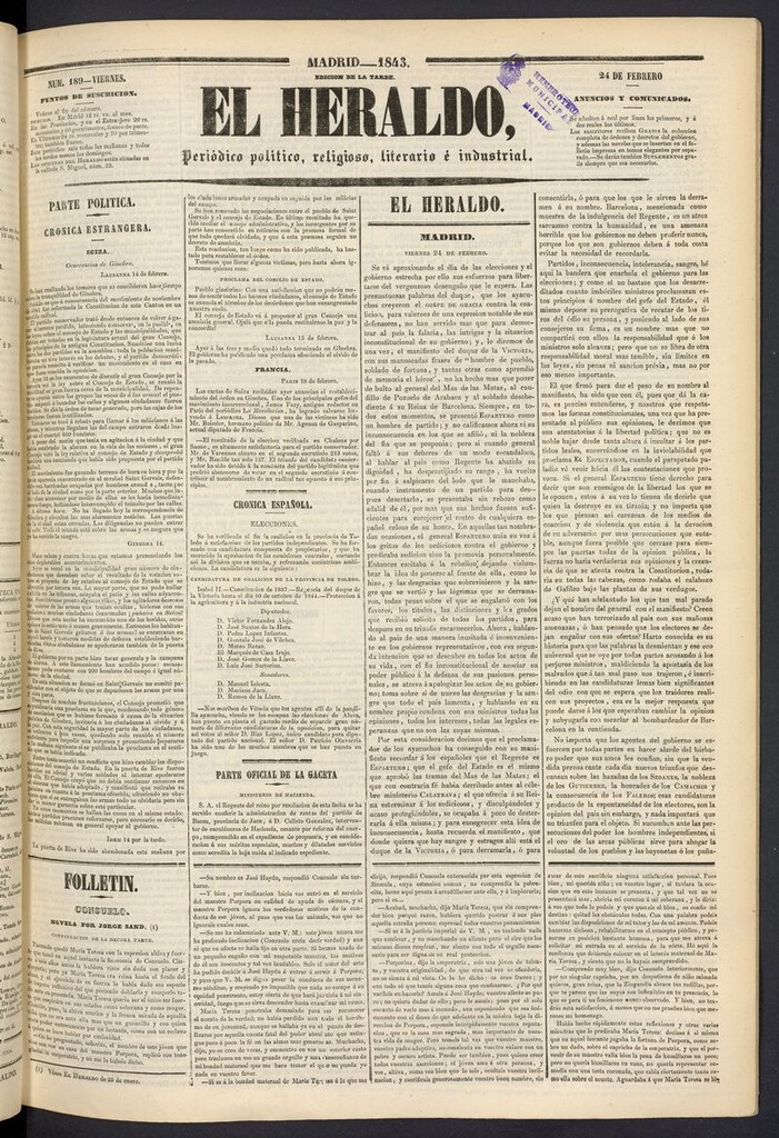 Miniatura de El heraldo, periódico de la tarde del 24 de febrero de 1843
