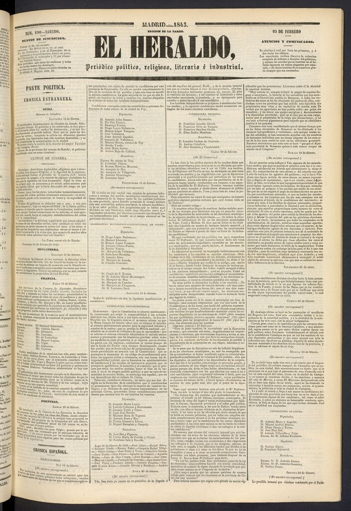Miniatura de El heraldo, periódico de la tarde del 25 de febrero de 1843