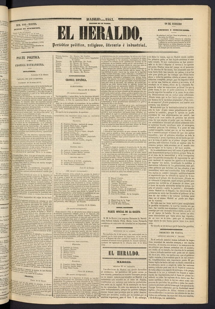 Miniatura de El heraldo, periódico de la tarde del 28 de febrero de 1843