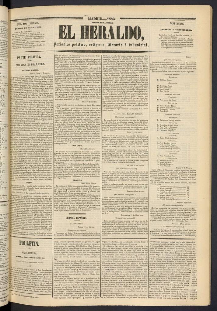 Miniatura de El heraldo, periódico de la tarde del 3 de marzo de 1843