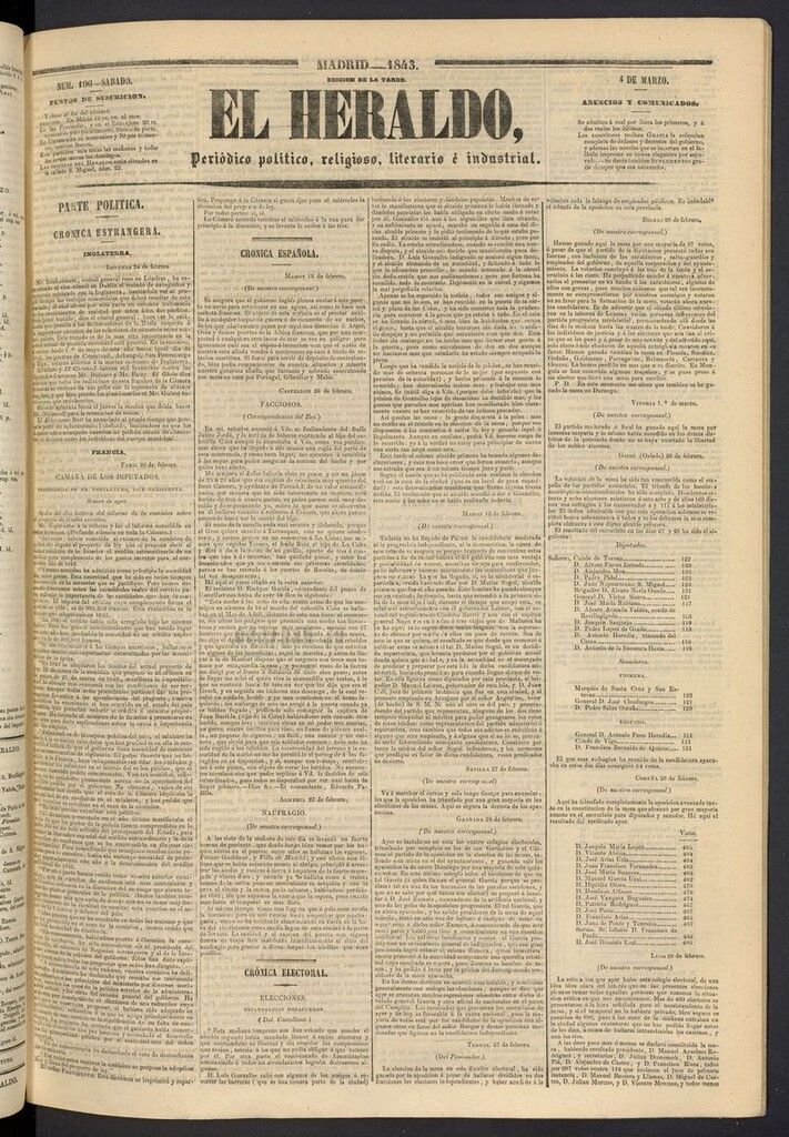 Miniatura de El heraldo, periódico de la tarde del 4 de marzo de 1843