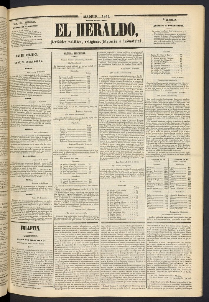 Miniatura de El heraldo, periódico de la tarde del 8 de marzo de 1843