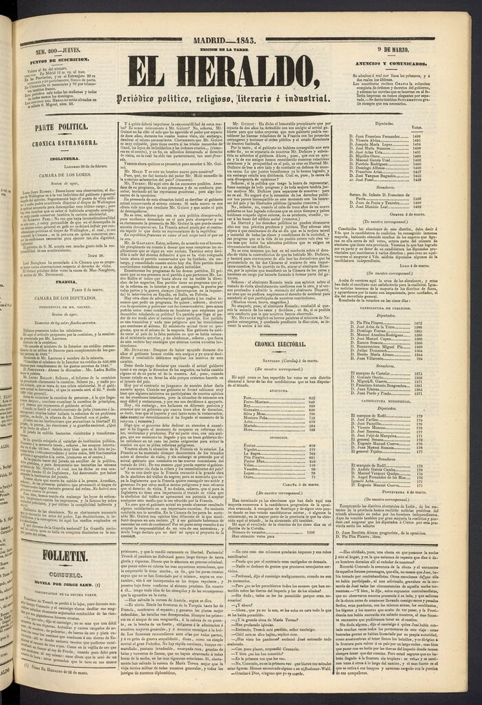 Miniatura de El heraldo, periódico de la tarde del 9 de marzo de 1843