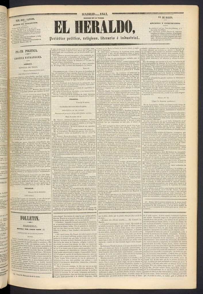 Miniatura de El heraldo, periódico de la tarde del 11 de marzo de 1843