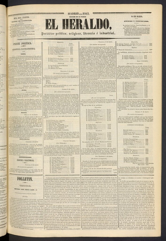 Miniatura de El heraldo, periódico de la tarde del 14 de marzo de 1843