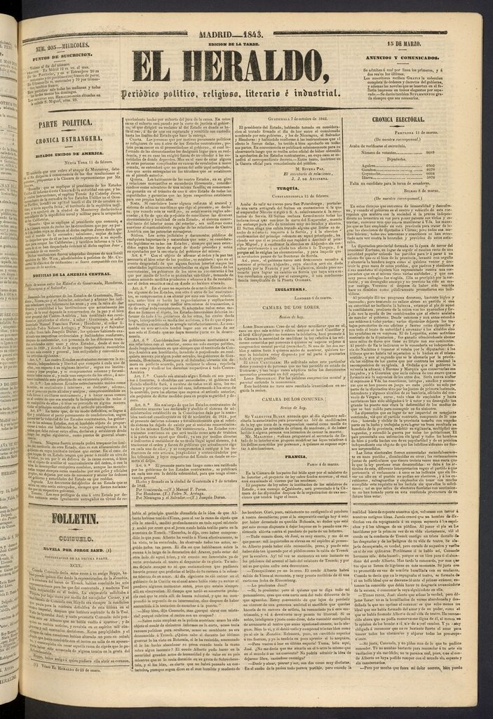 Miniatura de El heraldo, periódico de la tarde del 15 de marzo de 1843