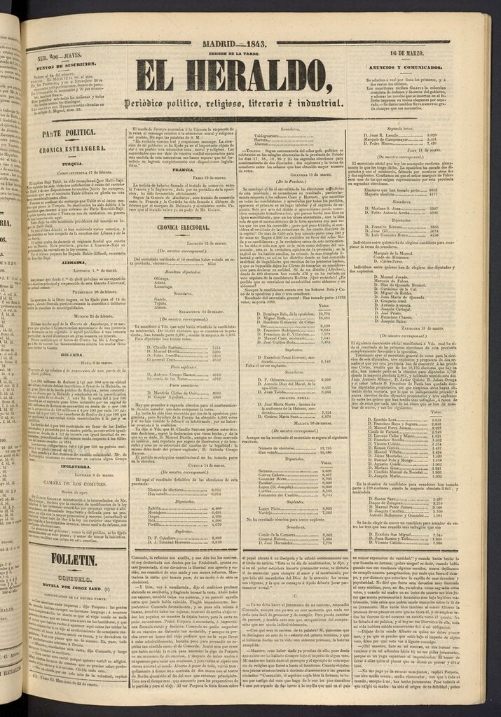 Miniatura de El heraldo, periódico de la tarde del 16 de marzo de 1843