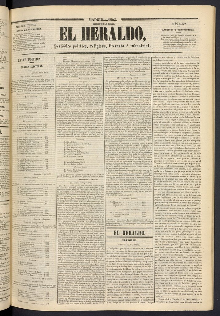 Miniatura de El heraldo, periódico de la tarde del 17 de marzo de 1843